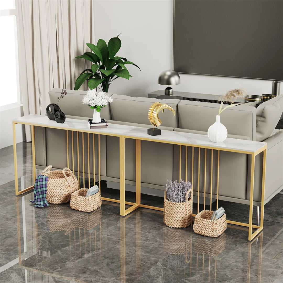đȘ LUVODI Konsolbord â Sintersten & Guldmetall â 100Ă30Ă78.5 cm â Modern Minimalistisk Design