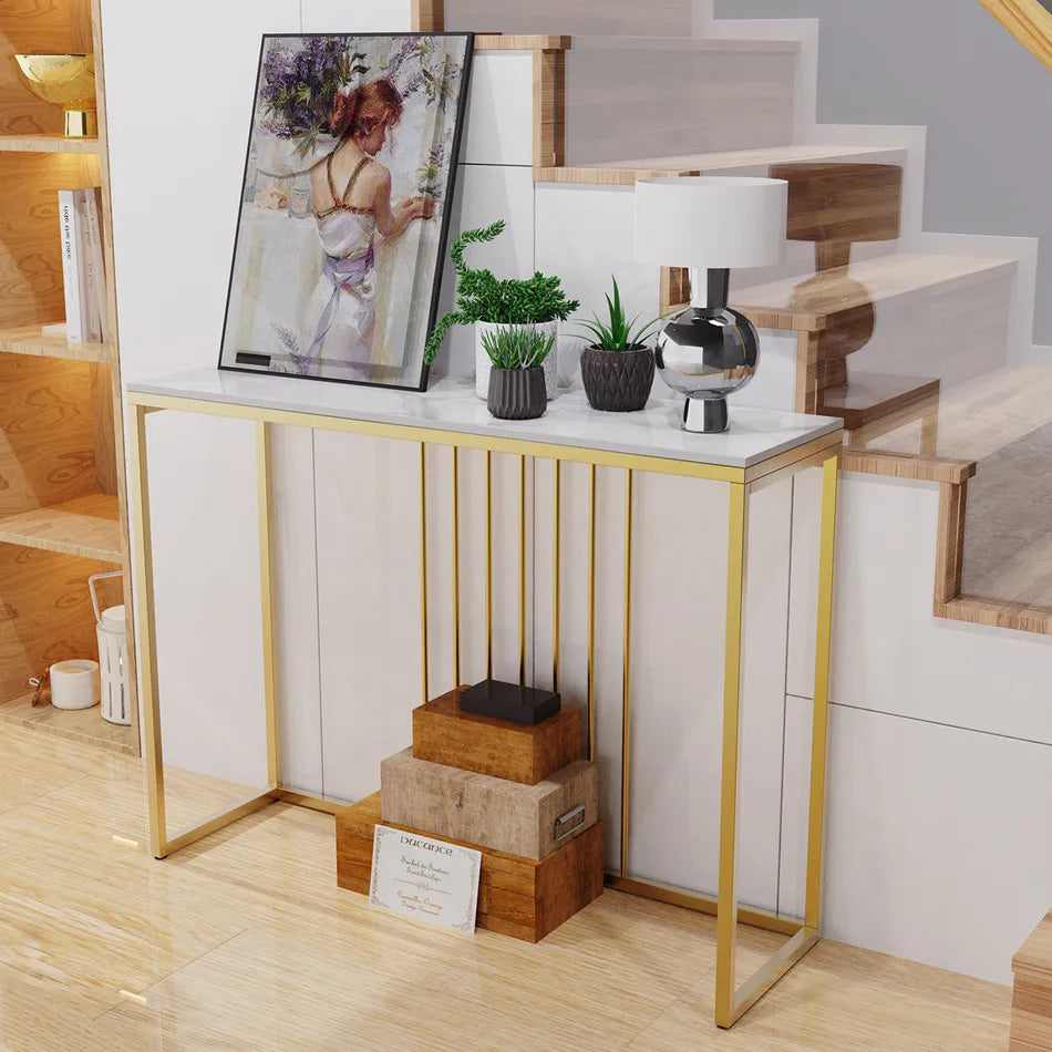 đȘ LUVODI Konsolbord â Sintersten & Guldmetall â 100Ă30Ă78.5 cm â Modern Minimalistisk Design