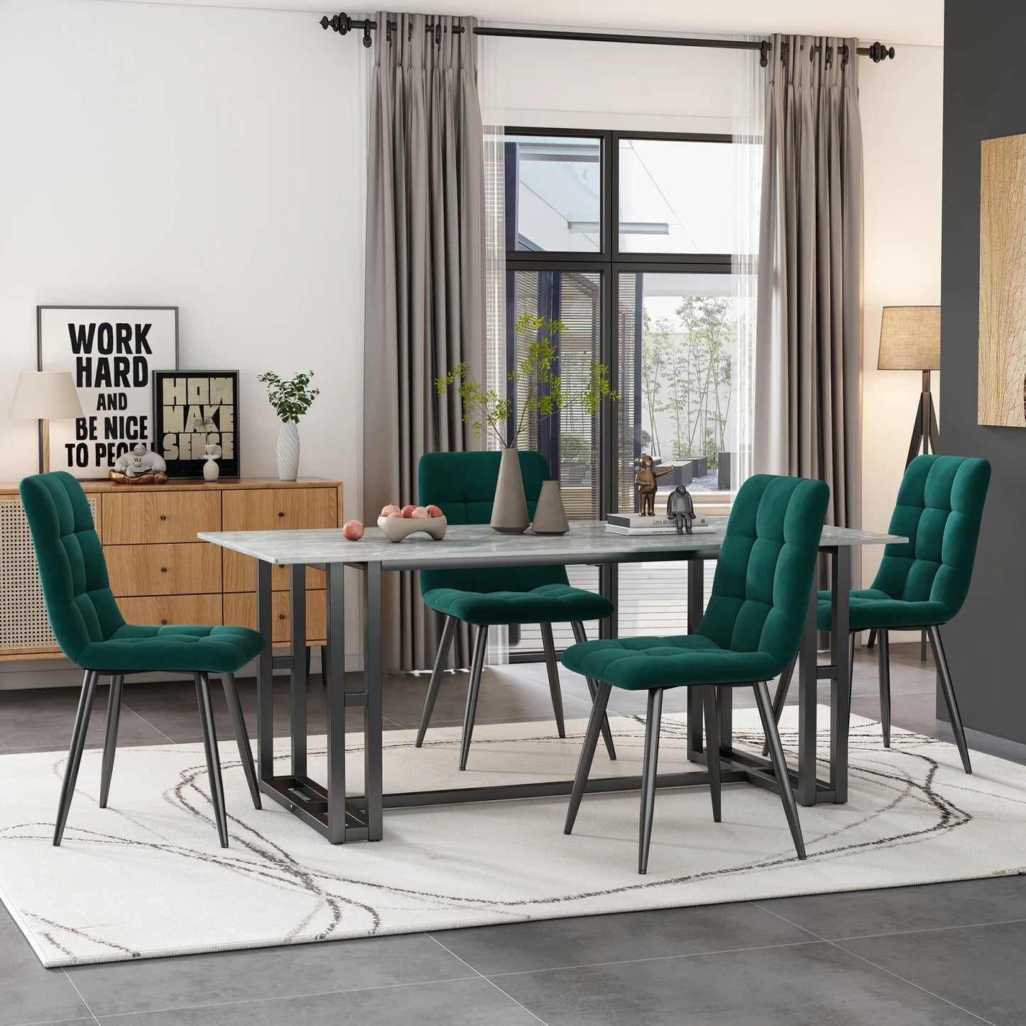 Designstolar – 4-pack i Mörkgrön Sammet med Metallben