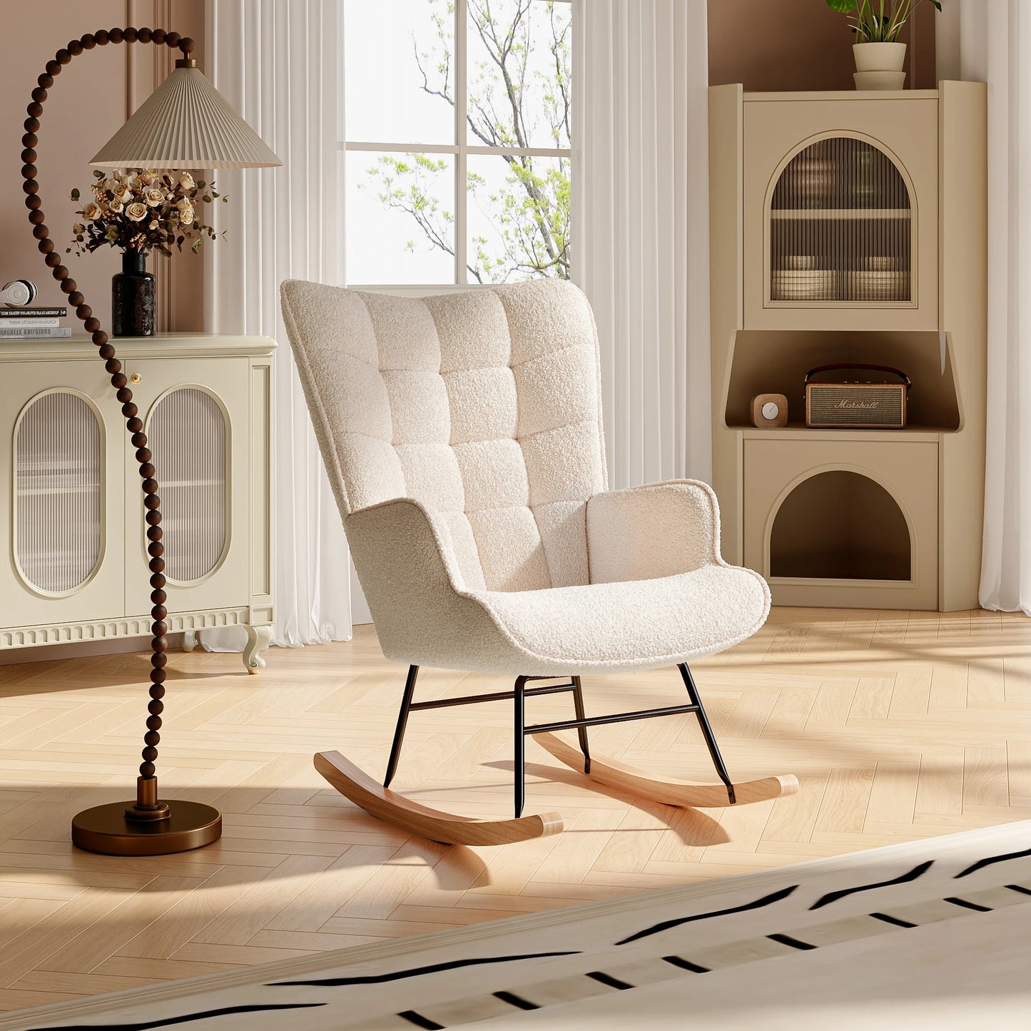 Rosahqnda Gungstol – Mjuk Teddytextil & Modern Design för Vardagsrum och Små Utrymmen