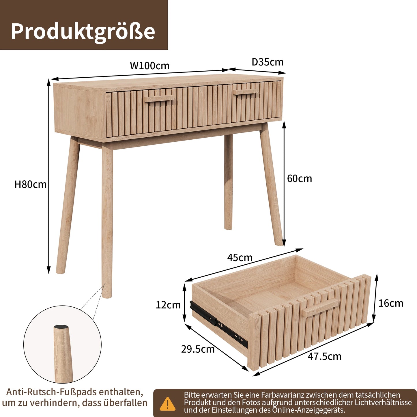 Anajqaqia Konsolbord med 2 Lådor – 100×35×80 cm – Naturlig Träfärg – Minimalistisk Design