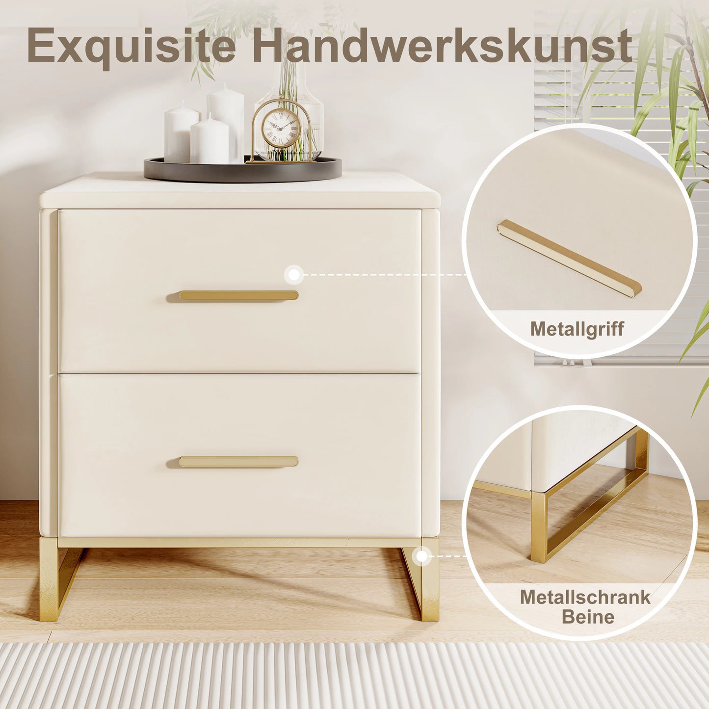 Rosahqnda Sängbord 2-pack – Sammet & Guld för Sovrum, Vardagsrum & Kontor