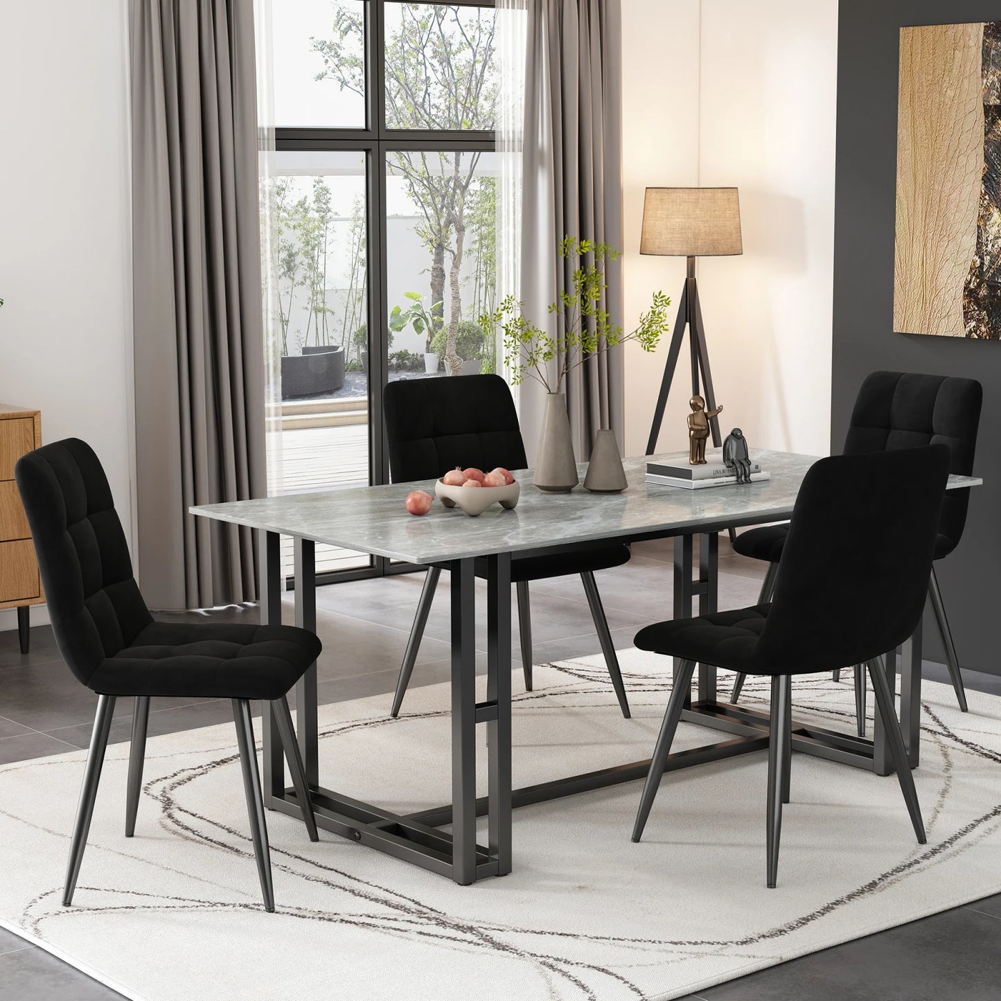 Designstolar – 4-pack i Mörkgrön Sammet med Metallben