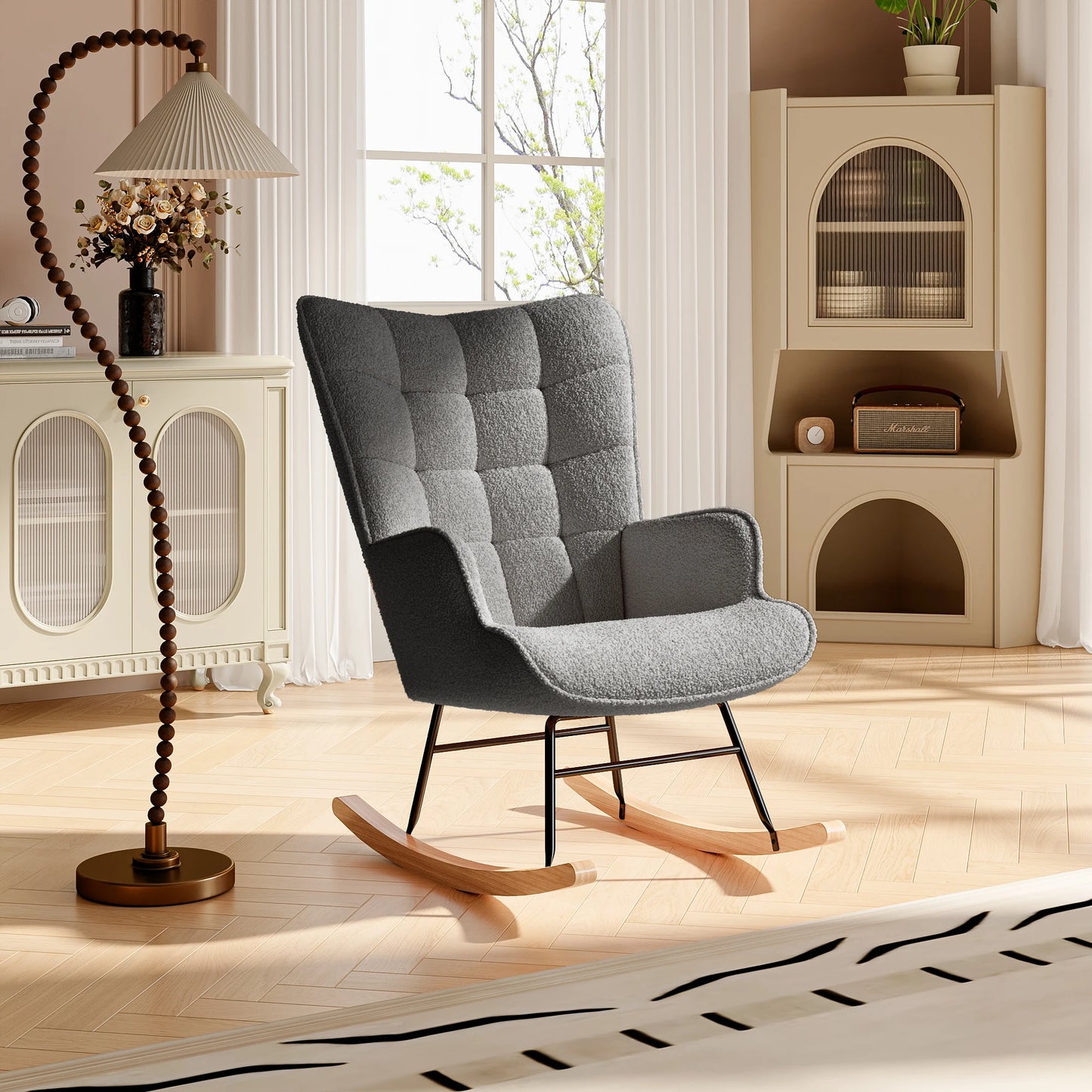Rosahqnda Gungstol – Mjuk Teddytextil & Modern Design för Vardagsrum och Små Utrymmen
