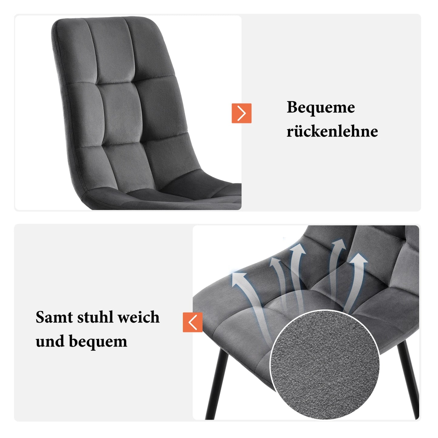 Comanlai Matstolar i Set om 4 – Grå Sammet, Armlös & Vadderad Design
