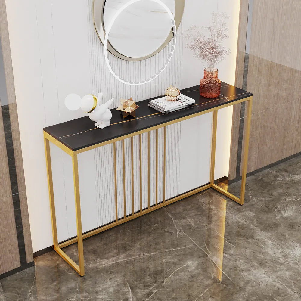 đȘ LUVODI Konsolbord â Sintersten & Guldmetall â 100Ă30Ă78.5 cm â Modern Minimalistisk Design