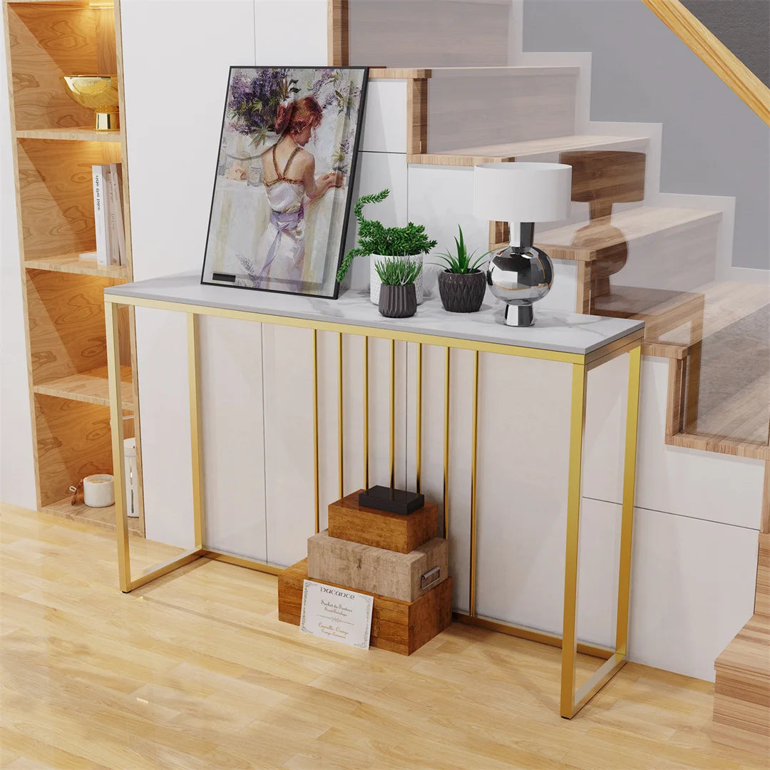 đȘ LUVODI Konsolbord â Sintersten & Guldmetall â 100Ă30Ă78.5 cm â Modern Minimalistisk Design