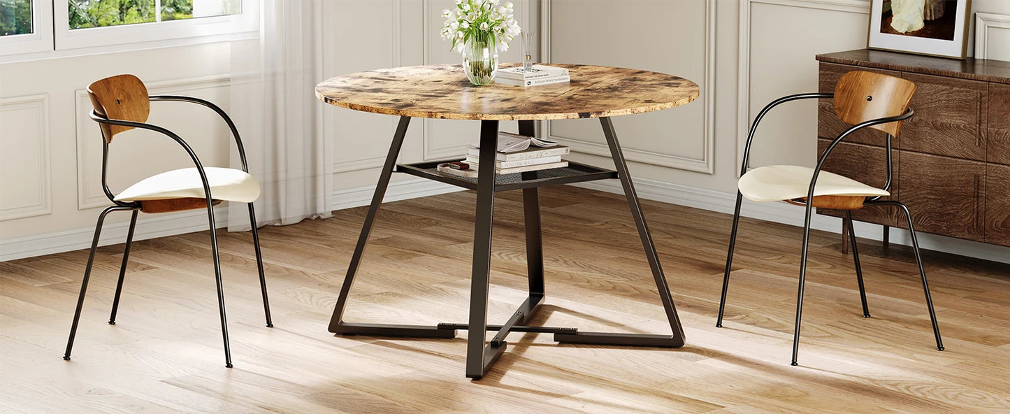 Rosahqnda Rund Matbord med Hylla och Metallben – Industriell Design för Kök, Vardagsrum och Matsal (120 cm, 4–6 personer