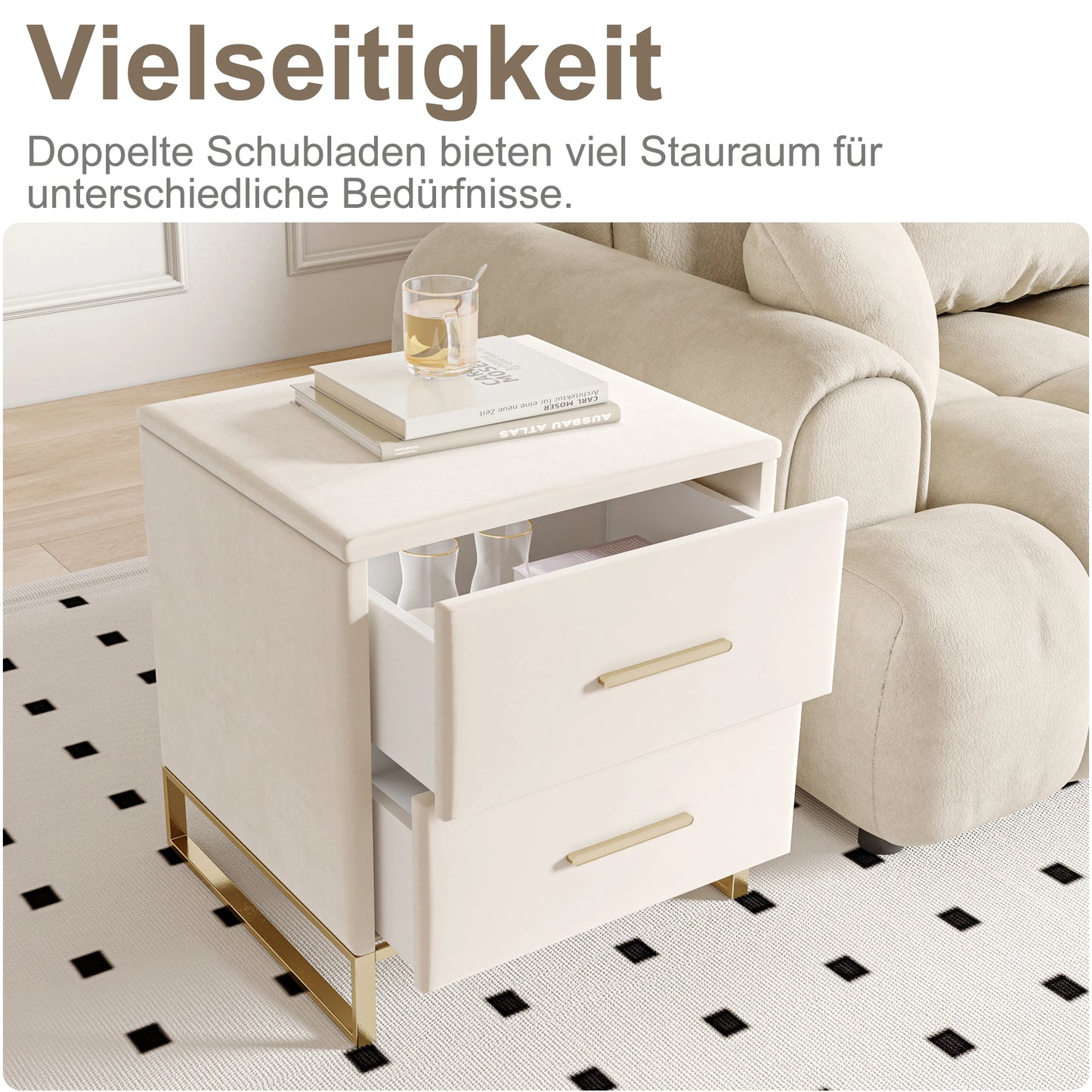 Rosahqnda Sängbord 2-pack – Sammet & Guld för Sovrum, Vardagsrum & Kontor