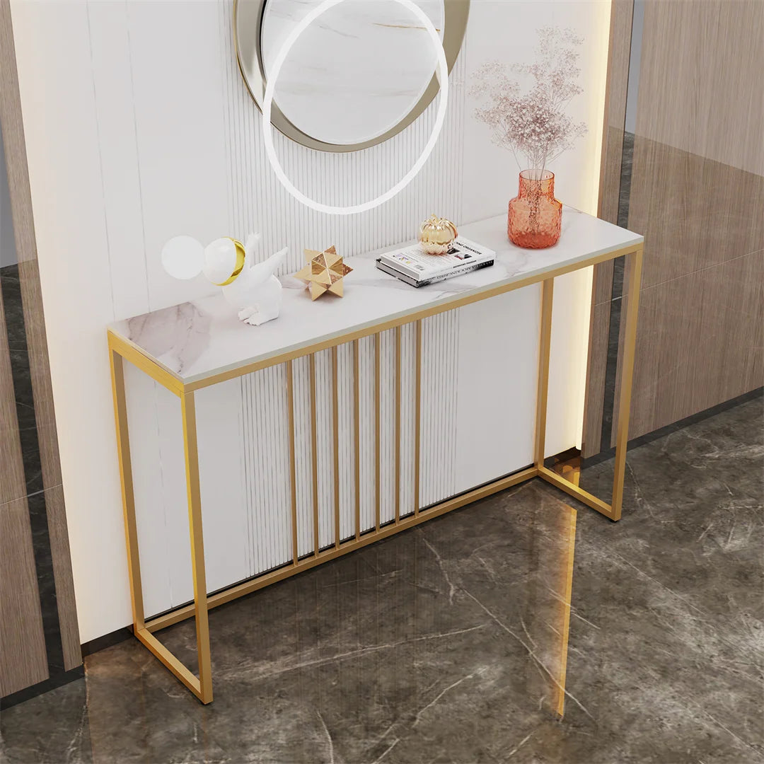 đȘ LUVODI Konsolbord â Sintersten & Guldmetall â 100Ă30Ă78.5 cm â Modern Minimalistisk Design