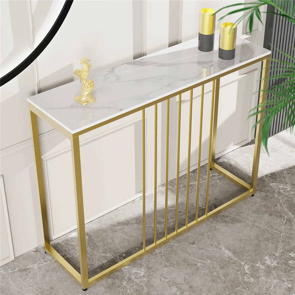 đȘ LUVODI Konsolbord â Sintersten & Guldmetall â 100Ă30Ă78.5 cm â Modern Minimalistisk Design