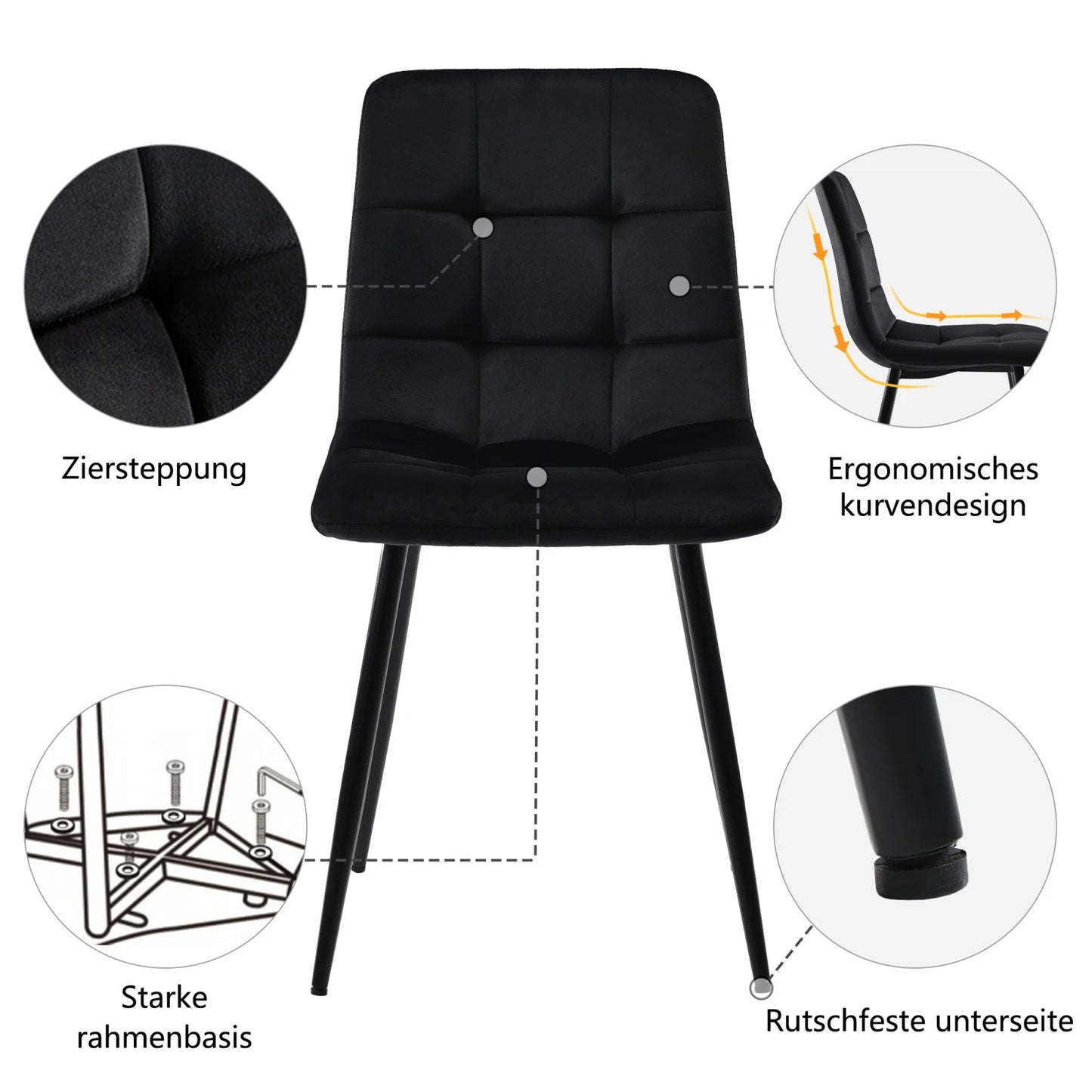 Designstolar – 4-pack i Mörkgrön Sammet med Metallben
