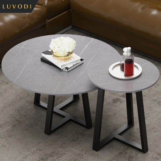 LUVODI Runda Soffbord – 2-pack i Svart & Mörkgrå med Metallben