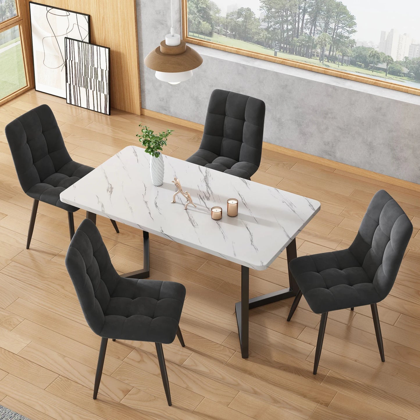 Designstolar – 4-pack i Mörkgrön Sammet med Metallben