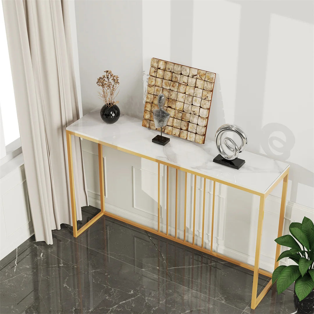 đȘ LUVODI Konsolbord â Sintersten & Guldmetall â 100Ă30Ă78.5 cm â Modern Minimalistisk Design
