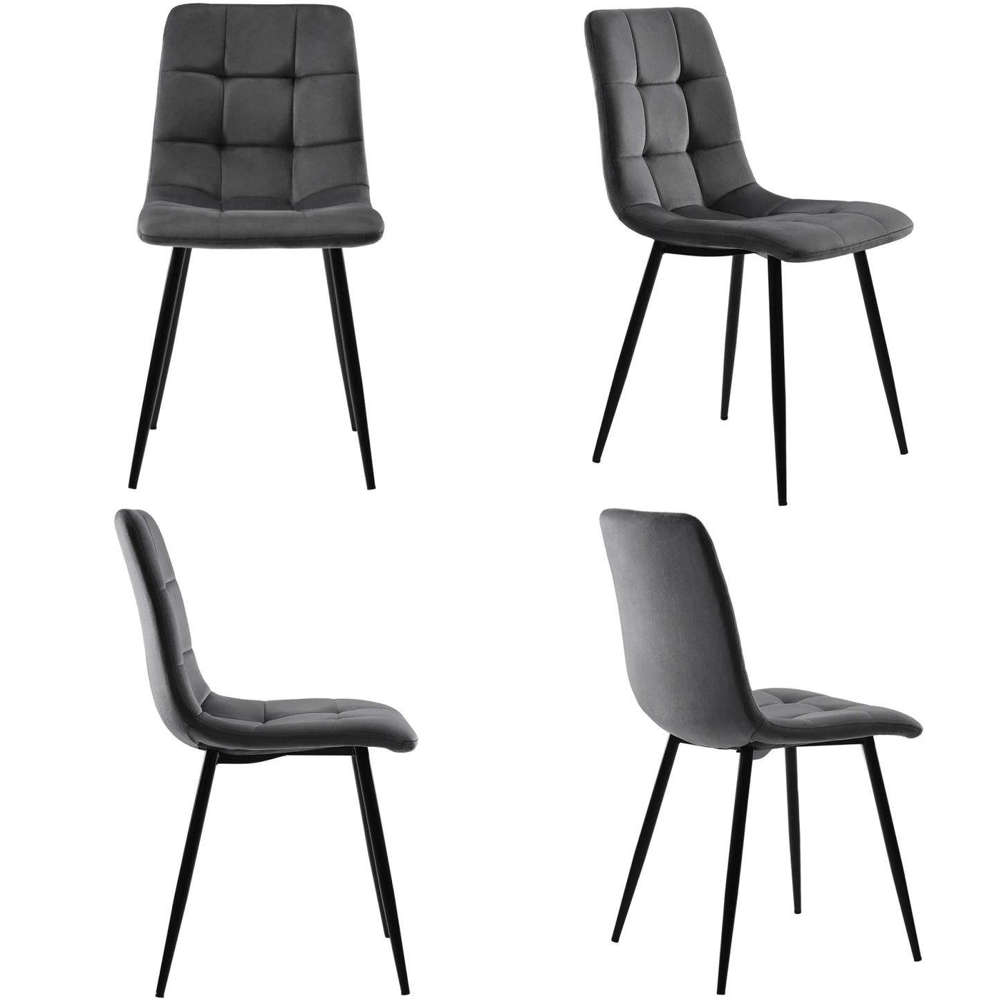 Comanlai Matstolar i Set om 4 – Grå Sammet, Armlös & Vadderad Design