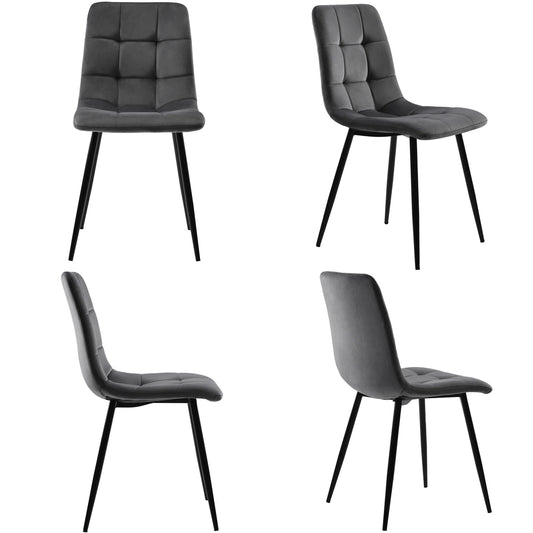 Comanlai Matstolar i Set om 4 – Grå Sammet, Armlös & Vadderad Design