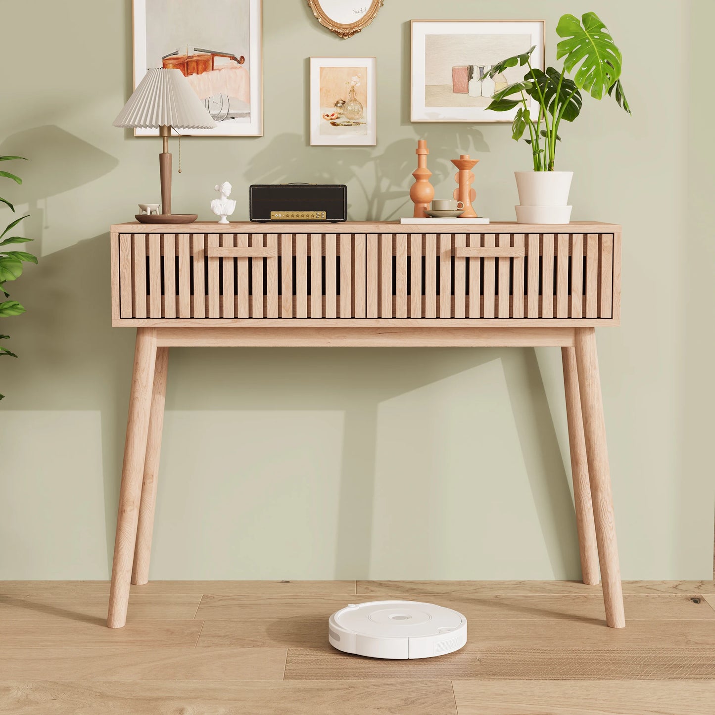 Anajqaqia Konsolbord med 2 Lådor – 100×35×80 cm – Naturlig Träfärg – Minimalistisk Design