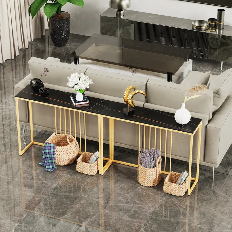 đȘ LUVODI Konsolbord â Sintersten & Guldmetall â 100Ă30Ă78.5 cm â Modern Minimalistisk Design