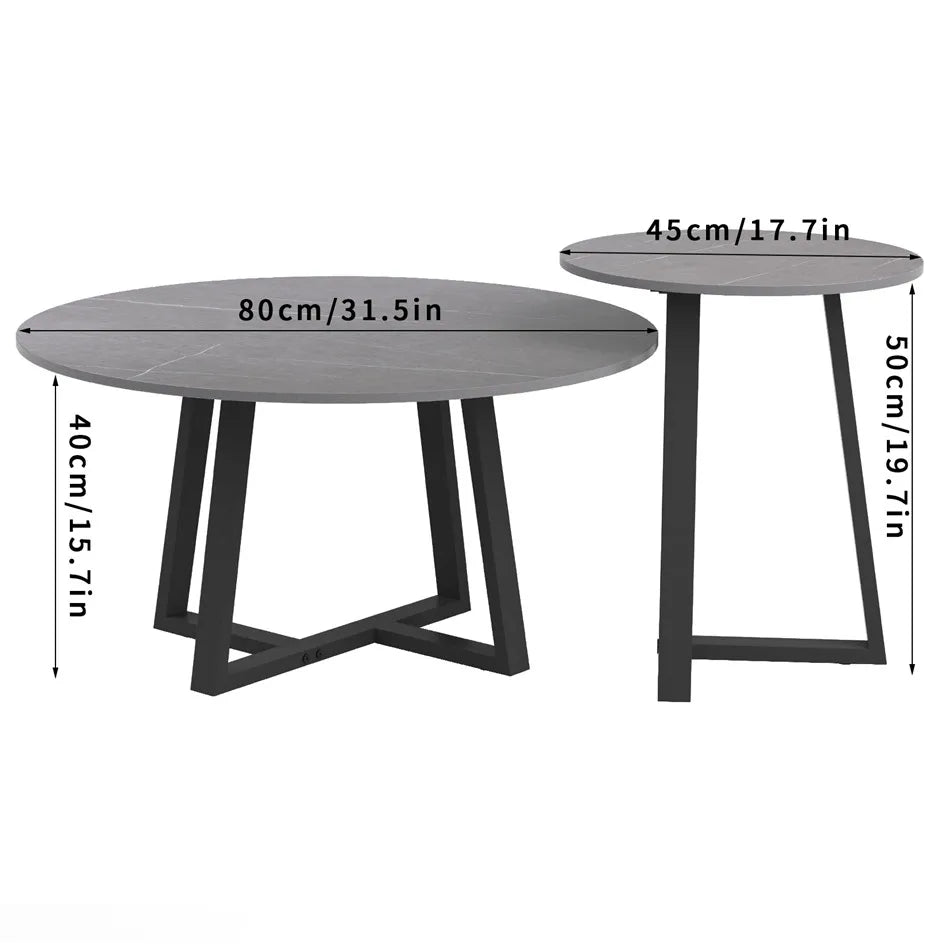 LUVODI Runda Soffbord – 2-pack i Svart & Mörkgrå med Metallben