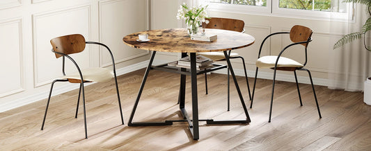 Rosahqnda Rund Matbord med Hylla och Metallben – Industriell Design för Kök, Vardagsrum och Matsal (120 cm, 4–6 personer