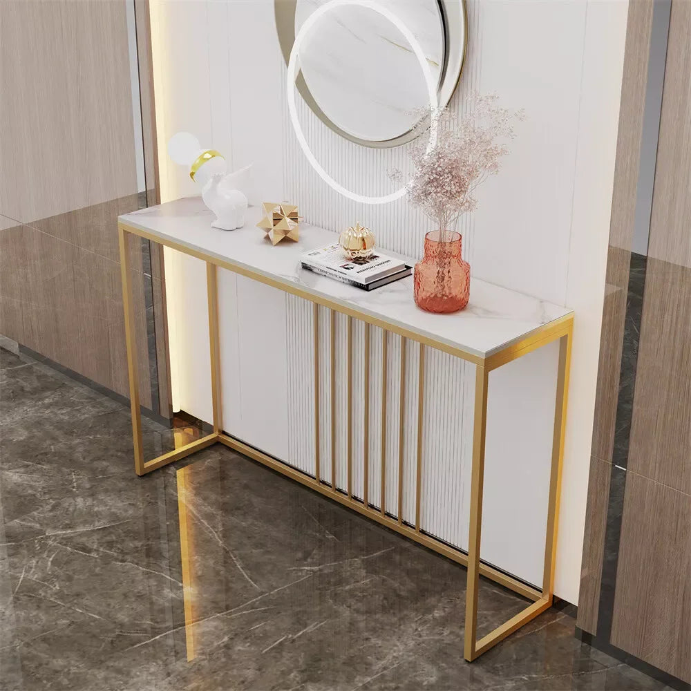 đȘ LUVODI Konsolbord â Sintersten & Guldmetall â 100Ă30Ă78.5 cm â Modern Minimalistisk Design