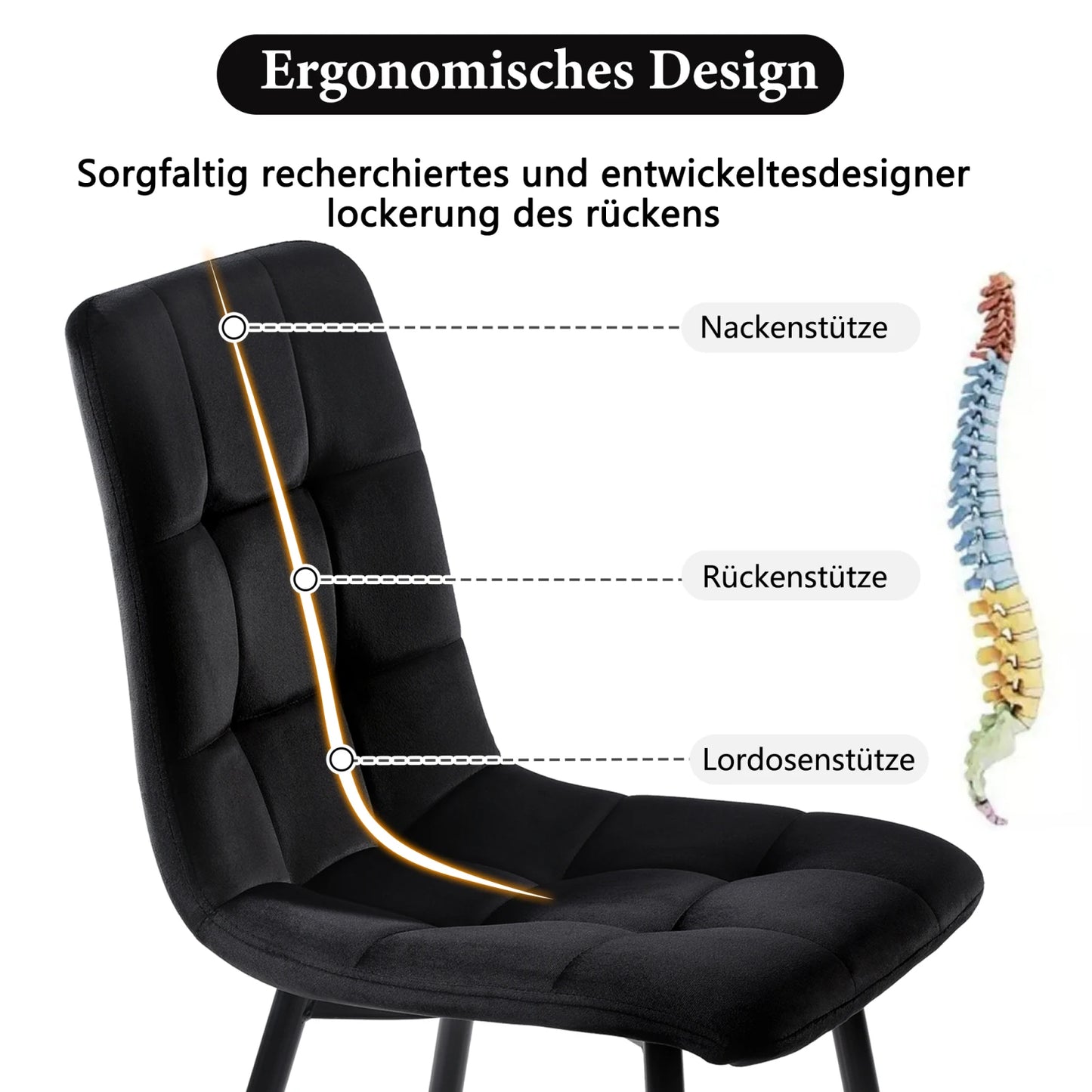 Designstolar – 4-pack i Mörkgrön Sammet med Metallben