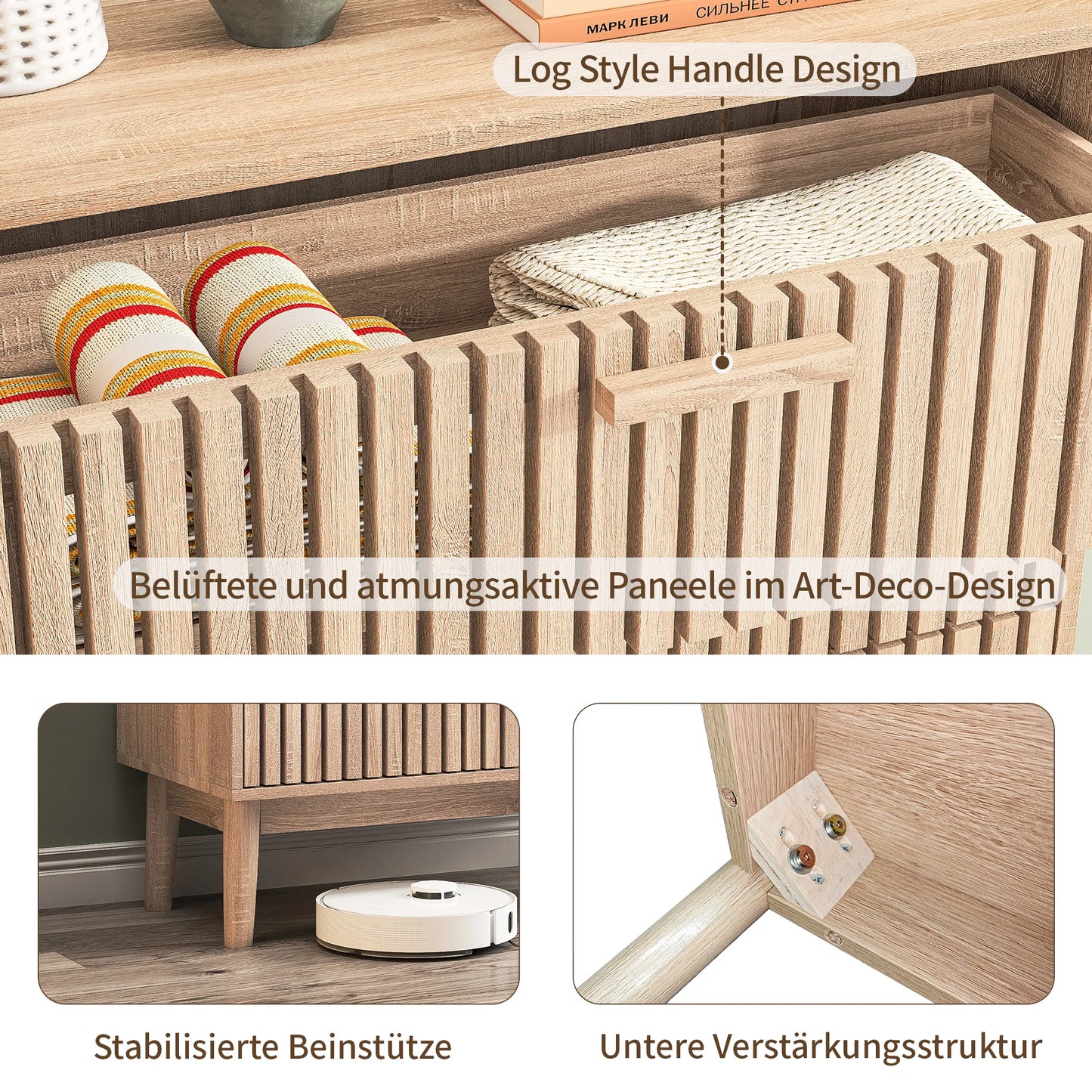 Rosahqnda Byrå med 6 Lådor – Rattanfront & Höga Ben – Vit eller Träfärg – Sovrumsförvaring