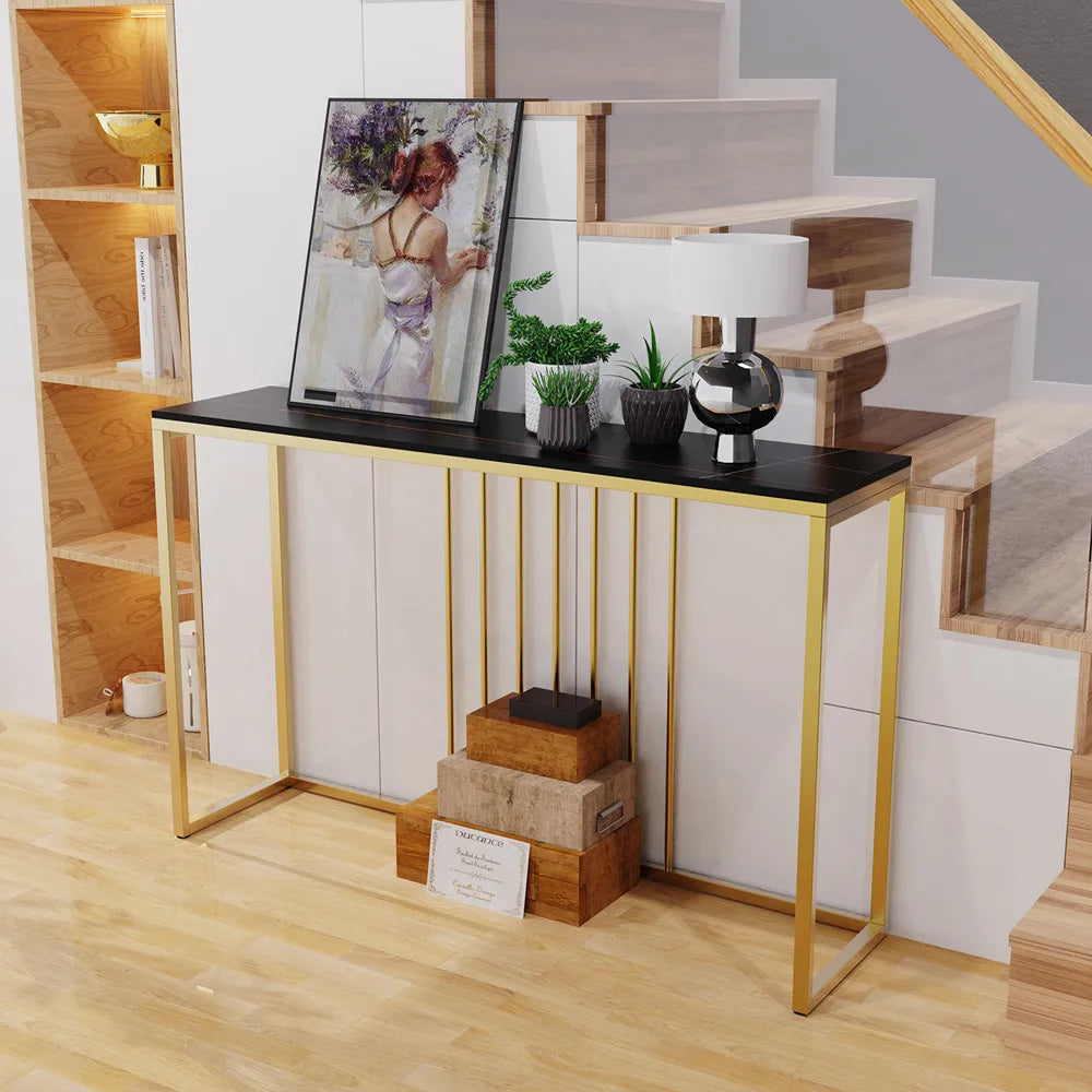 đȘ LUVODI Konsolbord â Sintersten & Guldmetall â 100Ă30Ă78.5 cm â Modern Minimalistisk Design