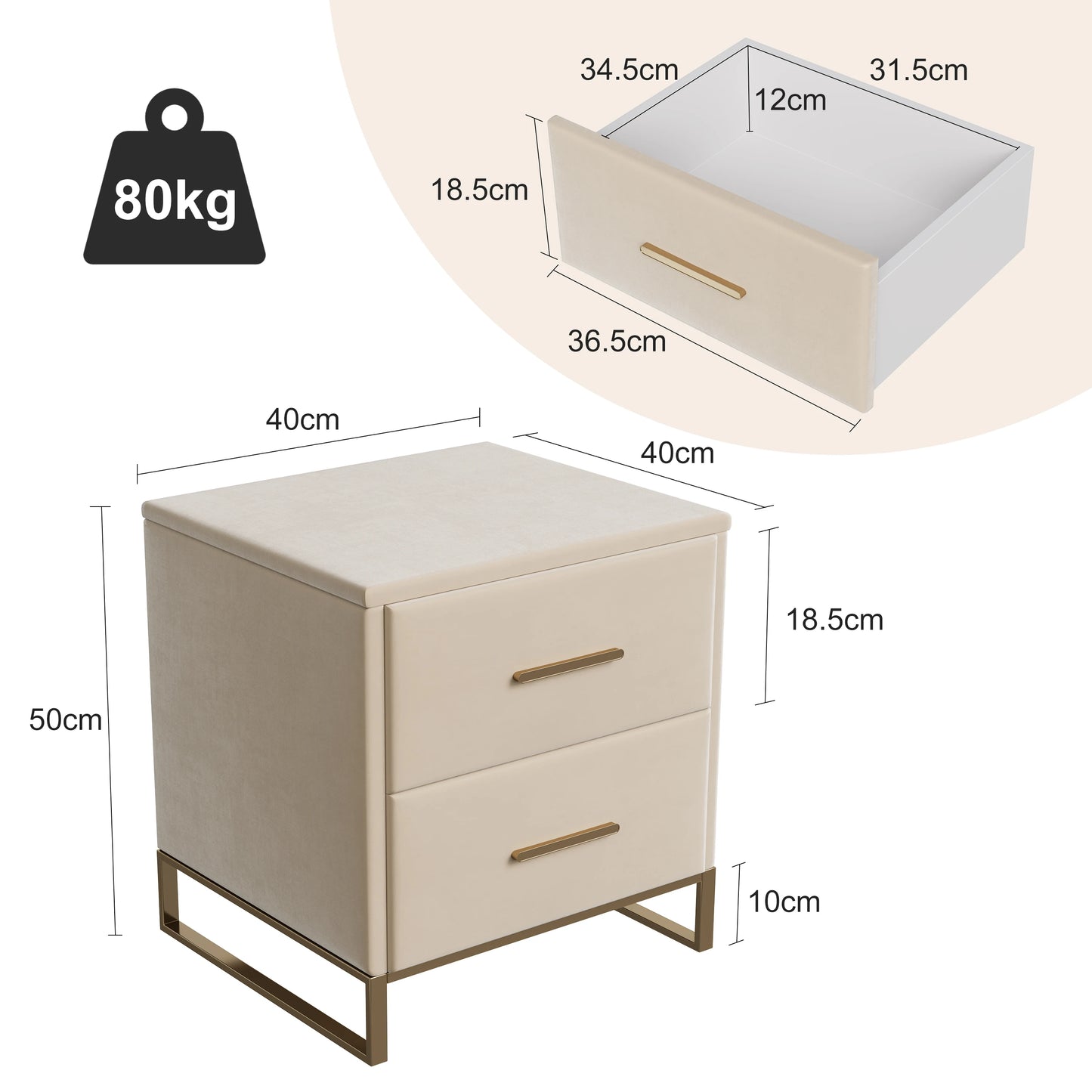 Rosahqnda Sängbord 2-pack – Sammet & Guld för Sovrum, Vardagsrum & Kontor