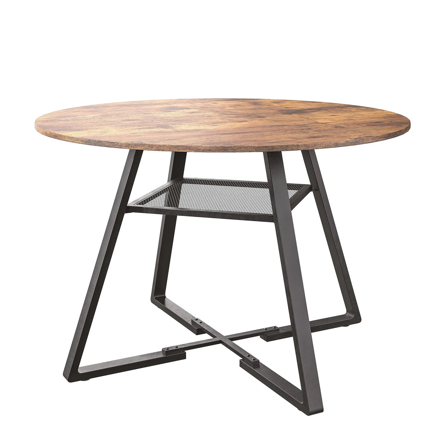 Rosahqnda Rund Matbord med Hylla och Metallben – Industriell Design för Kök, Vardagsrum och Matsal (120 cm, 4–6 personer