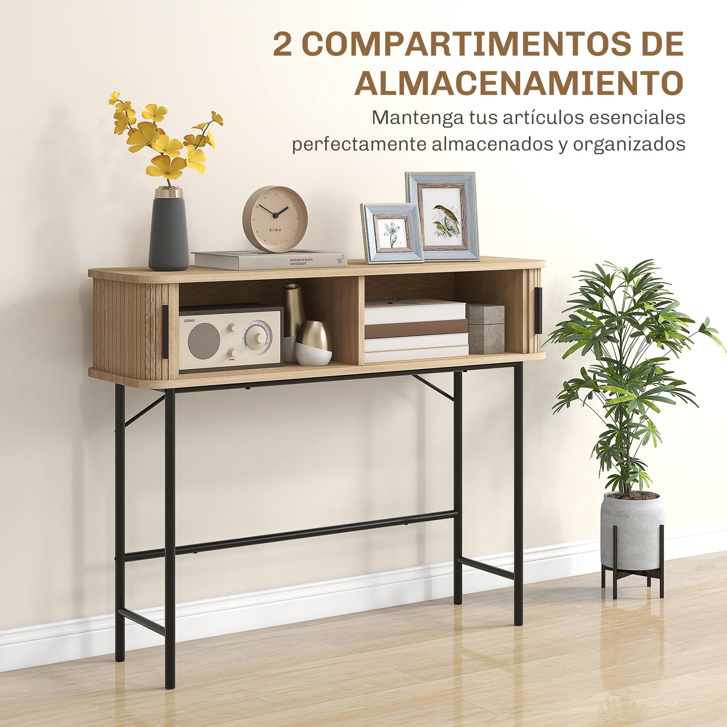 Vintage Konsolbord med Skjutluckor – Ek & Svart – 100×30×80 cm – HOMCOM