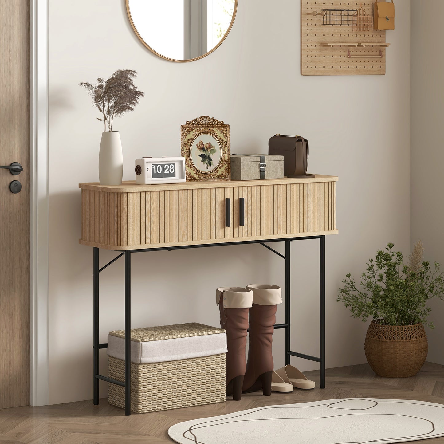 Vintage Konsolbord med Skjutluckor – Ek & Svart – 100×30×80 cm – HOMCOM