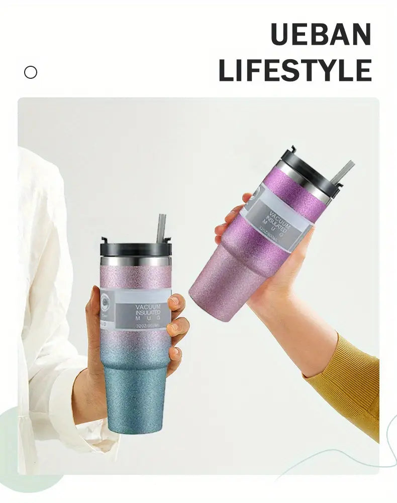 Diamond Termosmugg 900ml – Rostfritt Stål med Sugrör & Spillfritt Lock