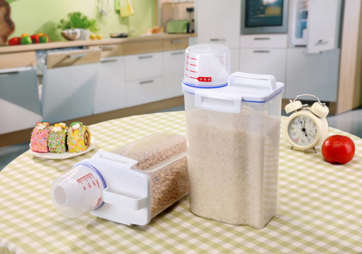 2KG Spannmålsbehållare med Måttkopp – Smart Förvaring för Ditt Kök
