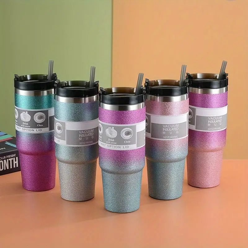 Diamond Termosmugg 900ml – Rostfritt Stål med Sugrör & Spillfritt Lock