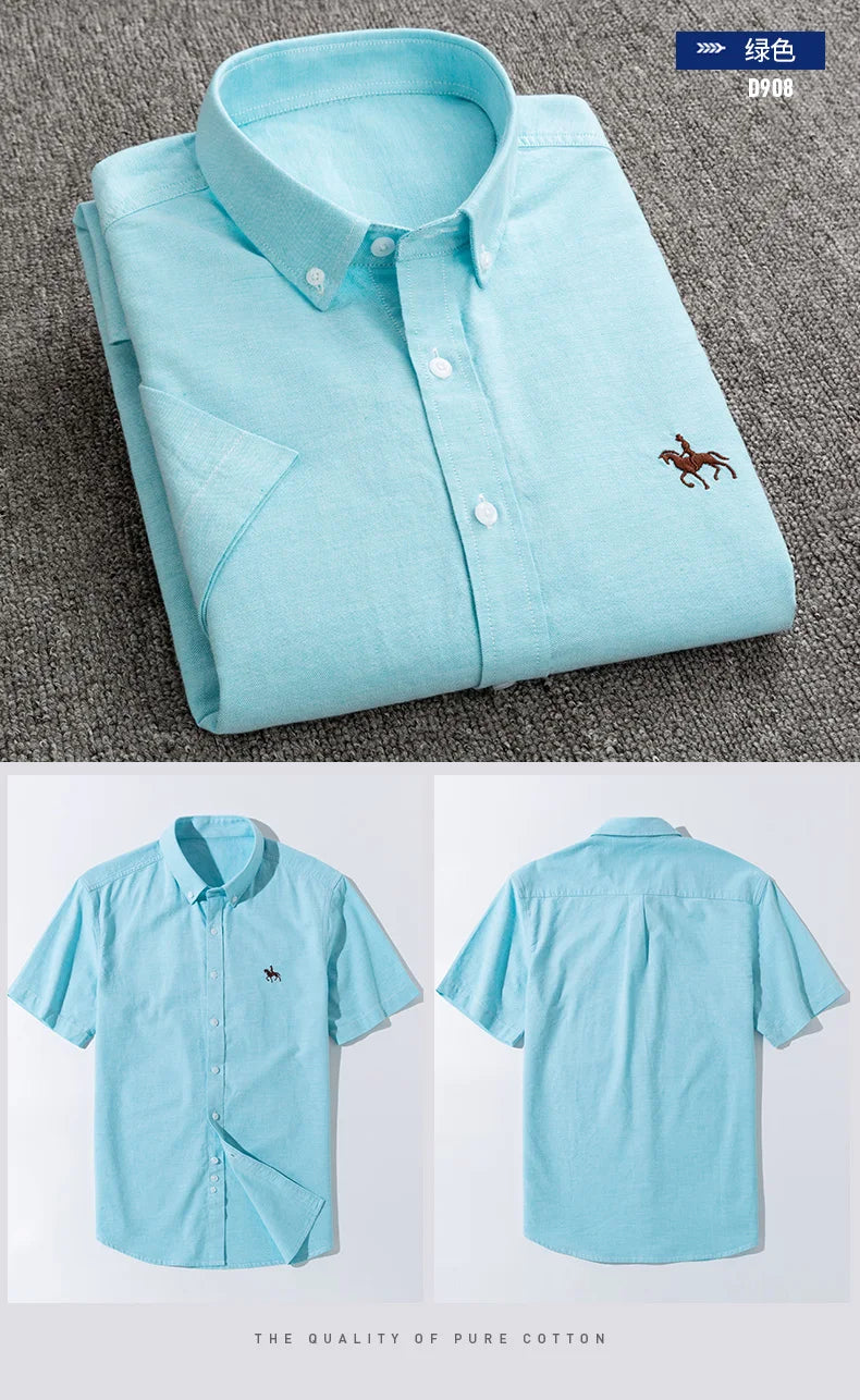 Herrskjorta i 100% Bomull – Oxfordväv – Kortärmad – Slim Fit – Vår & Sommar