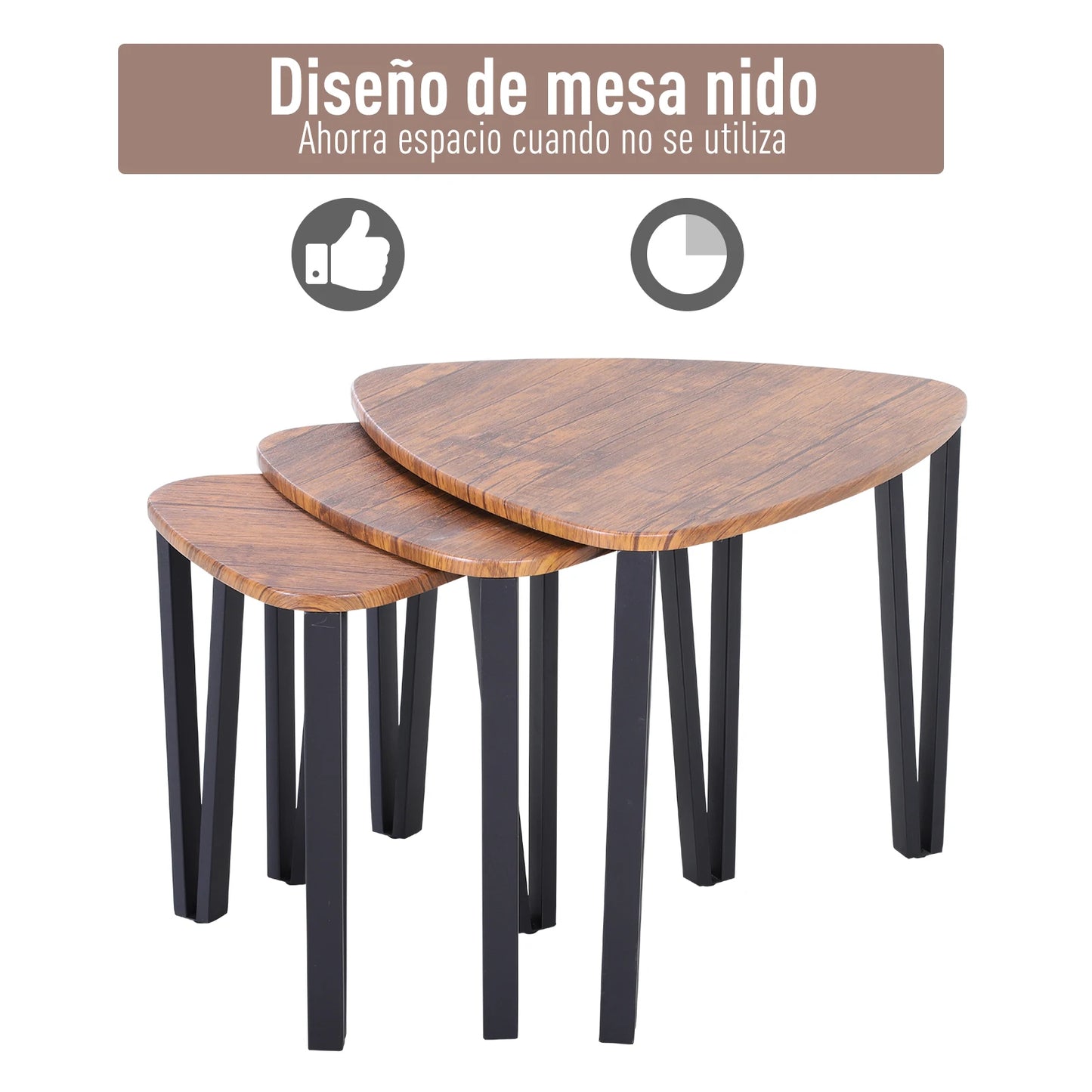 HOMCOM Set med 3 Moderna Soffbord – Nestdesign med Metallben