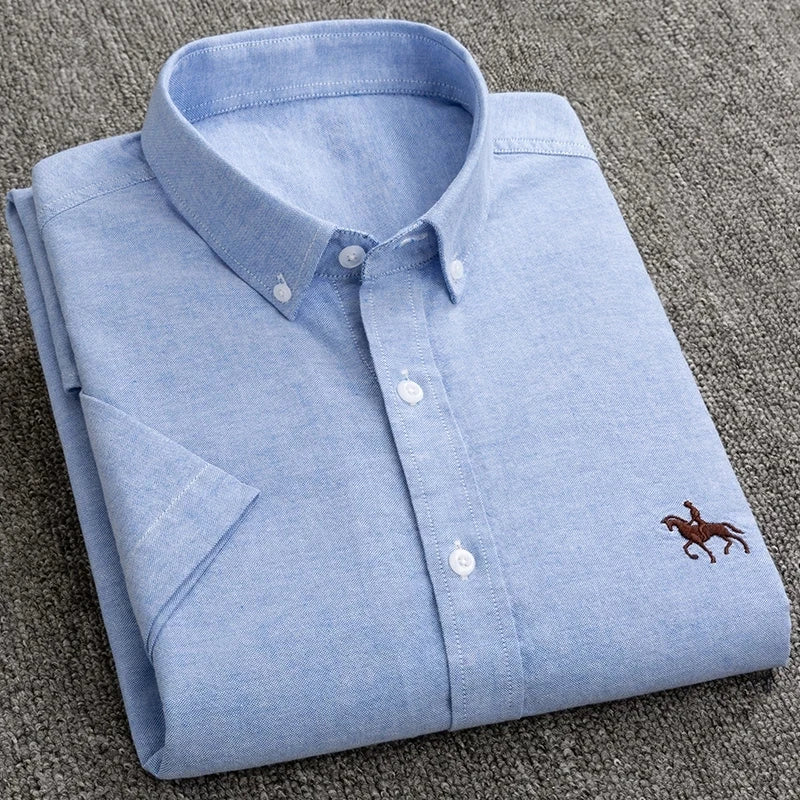Herrskjorta i 100% Bomull – Oxfordväv – Kortärmad – Slim Fit – Vår & Sommar