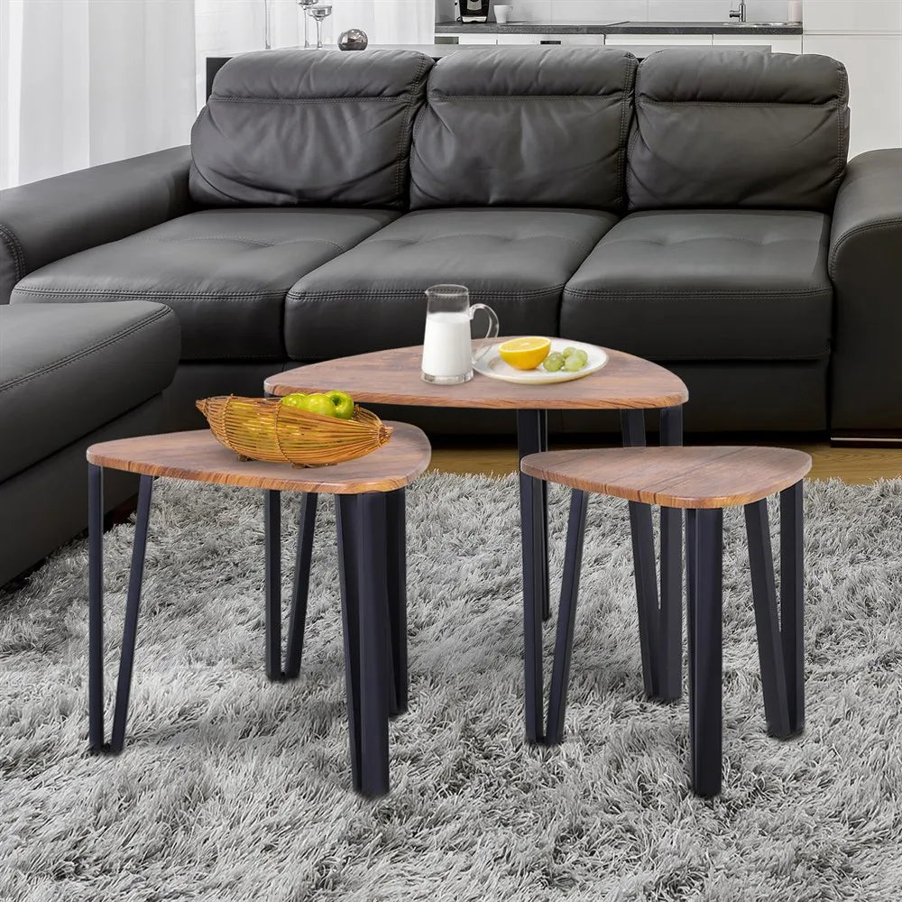 HOMCOM Set med 3 Moderna Soffbord – Nestdesign med Metallben