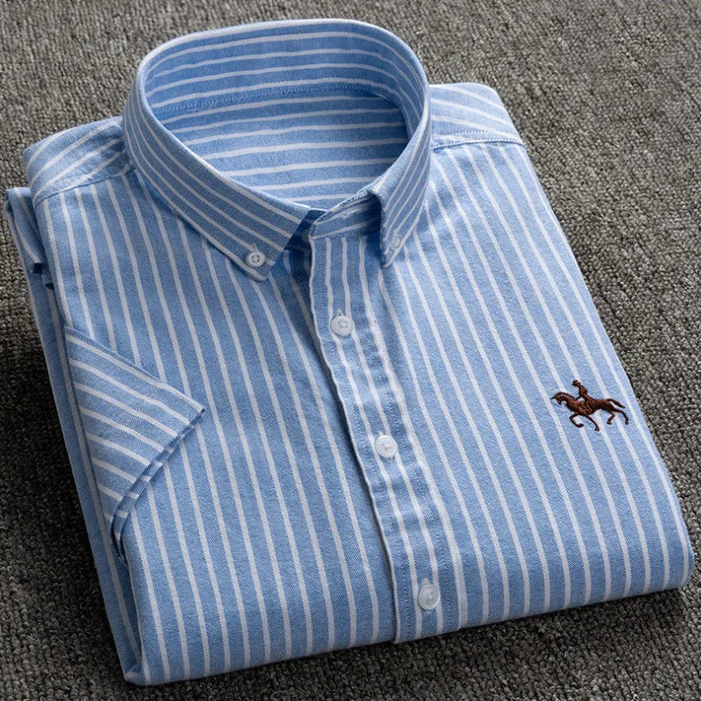 Herrskjorta i 100% Bomull – Oxfordväv – Kortärmad – Slim Fit – Vår & Sommar