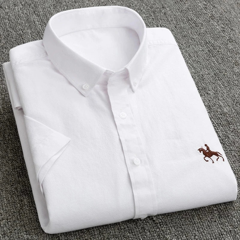 Herrskjorta i 100% Bomull – Oxfordväv – Kortärmad – Slim Fit – Vår & Sommar