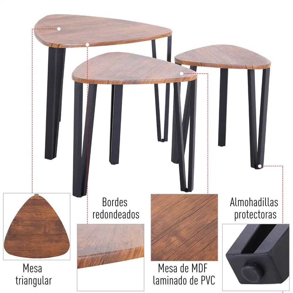 HOMCOM Set med 3 Moderna Soffbord – Nestdesign med Metallben