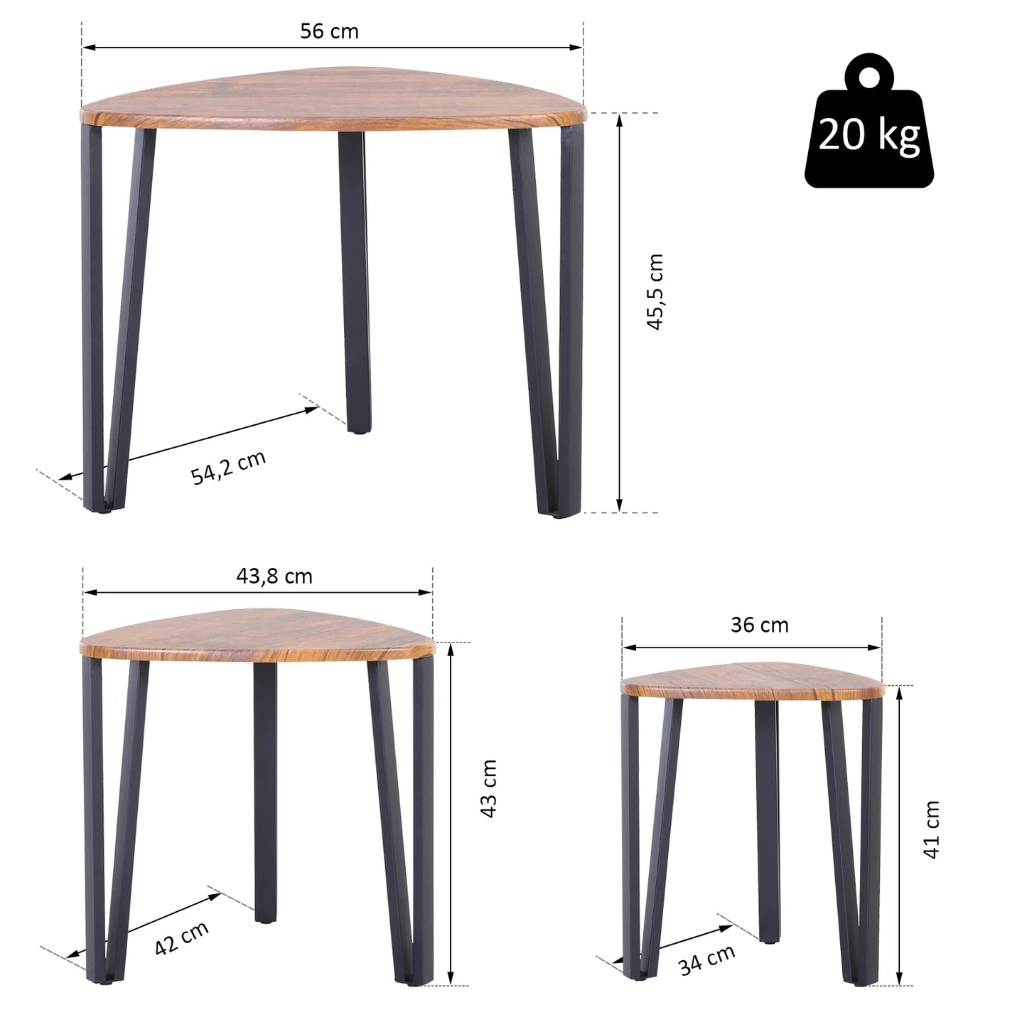 HOMCOM Set med 3 Moderna Soffbord – Nestdesign med Metallben