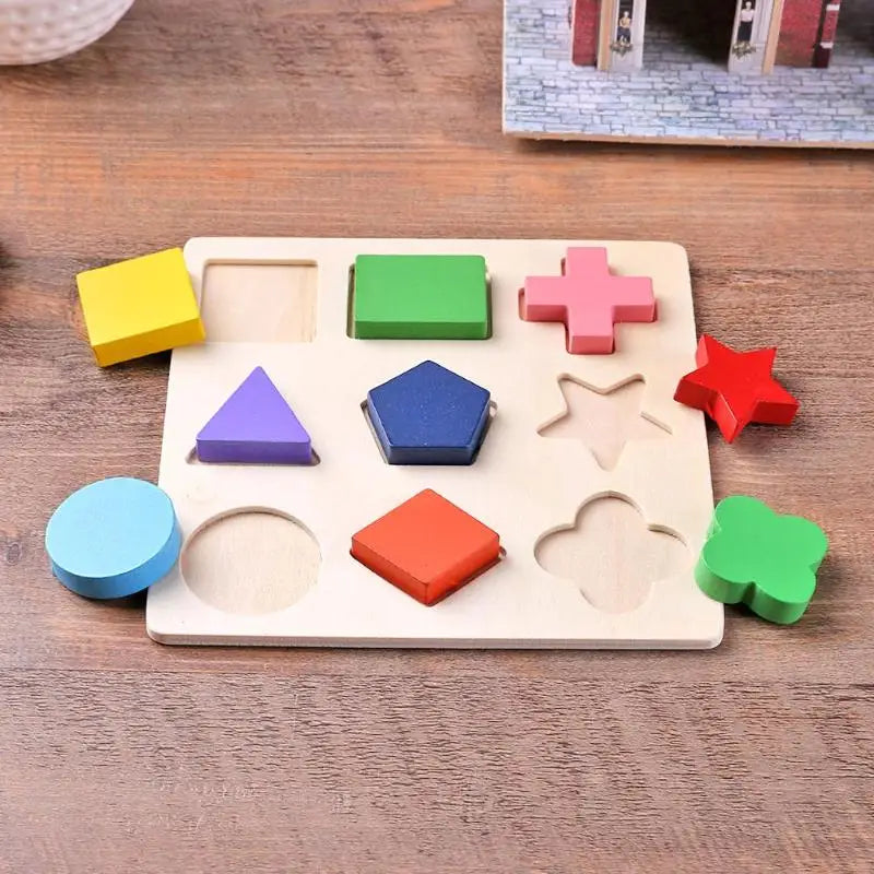 Träpussel Montessori – Geometriska Former & Sorteringslek | Pedagogisk Leksak för Barn från 3 år