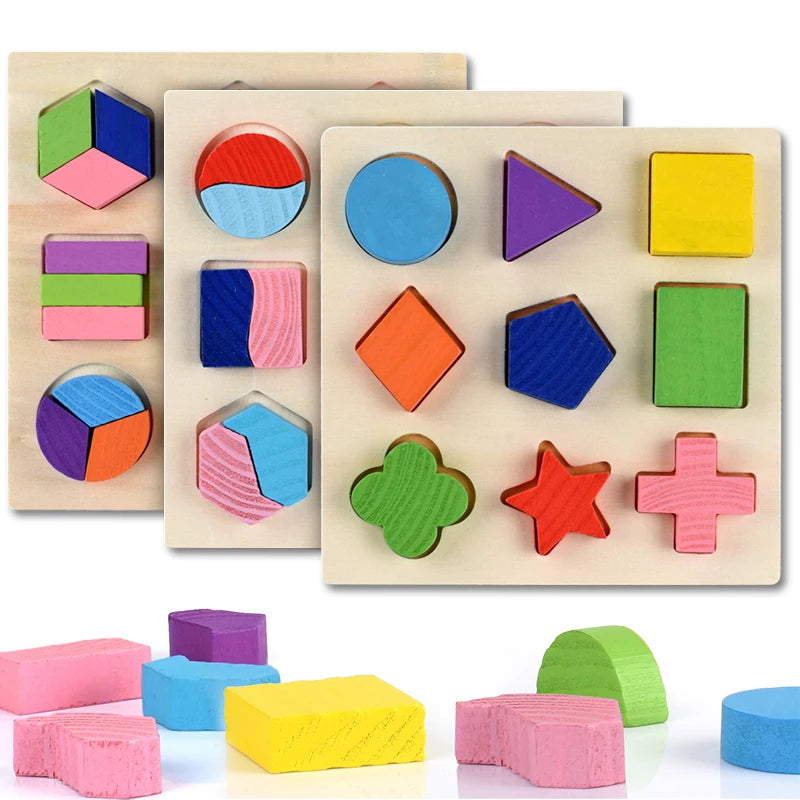 Träpussel Montessori – Geometriska Former & Sorteringslek | Pedagogisk Leksak för Barn från 3 år
