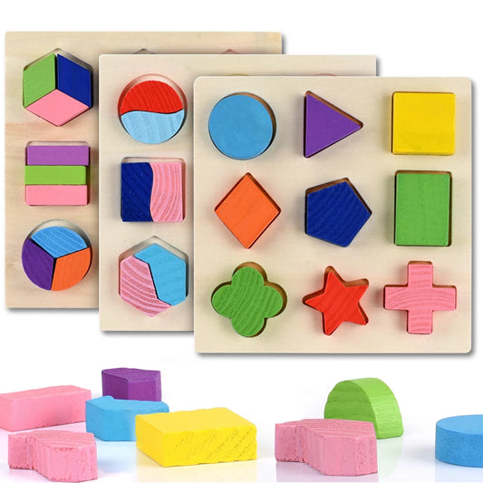 Träpussel Montessori – Geometriska Former & Sorteringslek | Pedagogisk Leksak för Barn från 3 år