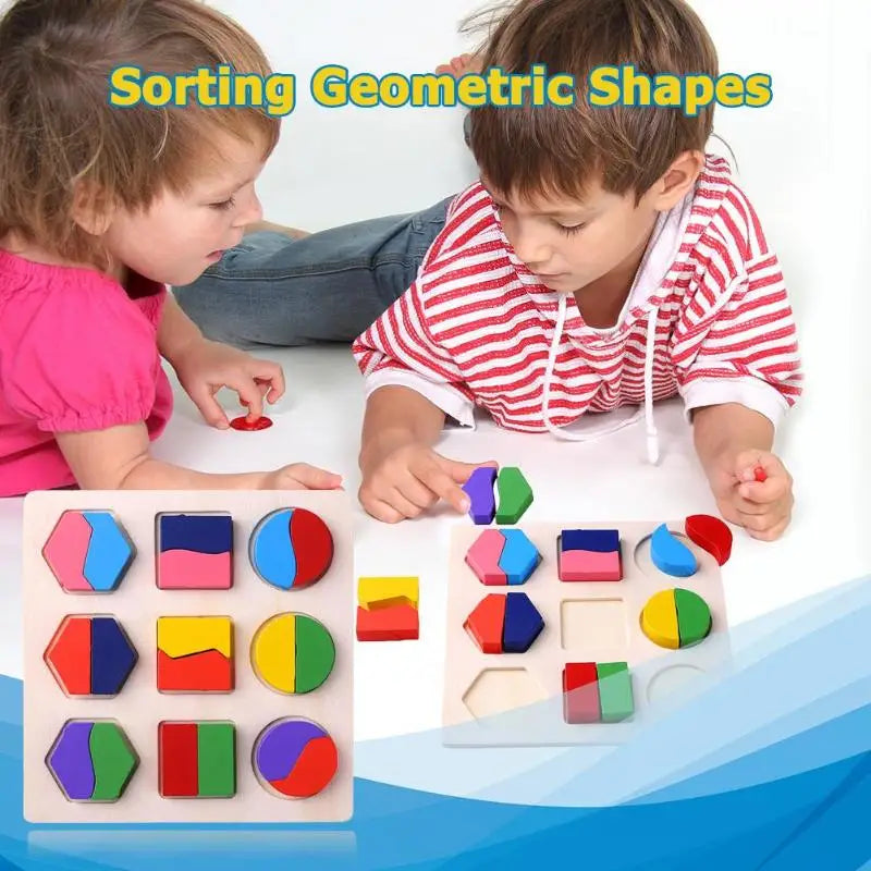Träpussel Montessori – Geometriska Former & Sorteringslek | Pedagogisk Leksak för Barn från 3 år