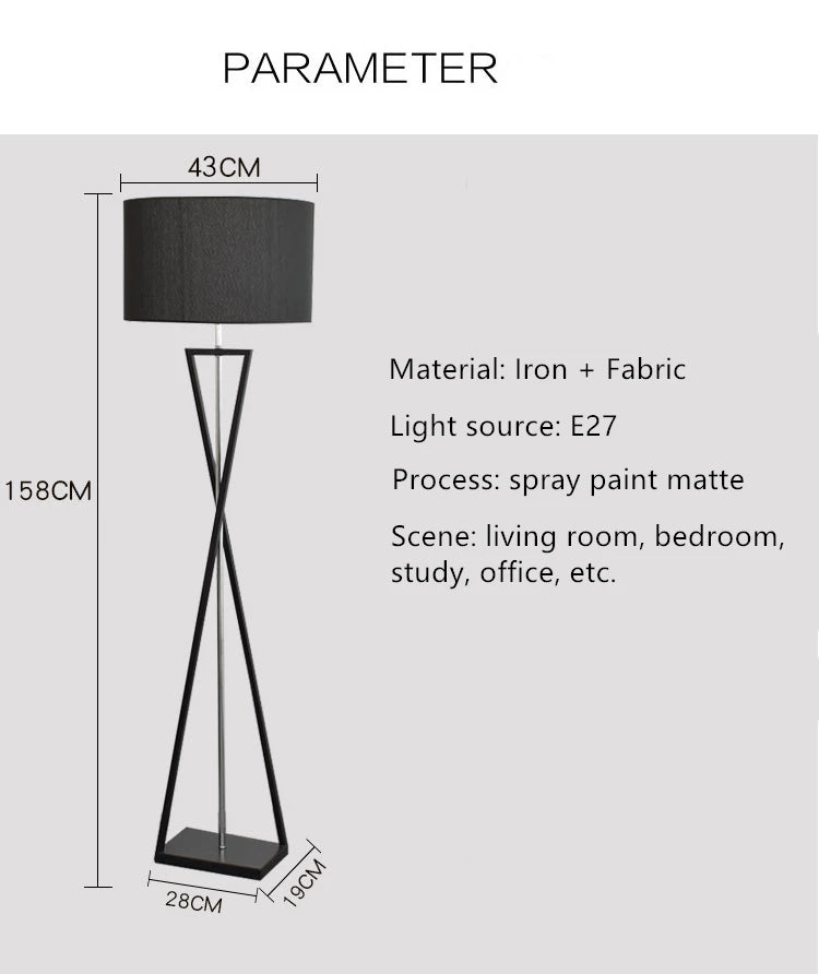 Nordisk Modern Golvlampa – Kreativ Metallisk Design med Tygskärm – För Sovrum & Vardagsrum