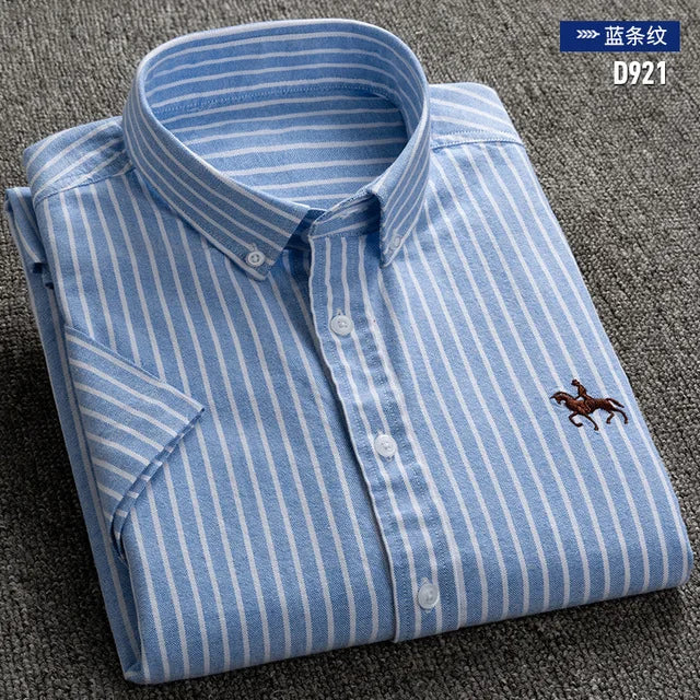 Herrskjorta i 100% Bomull – Oxfordväv – Kortärmad – Slim Fit – Vår & Sommar